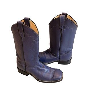 Vintage Rare Laredo BlueLeather Square Toe Mid Calf Western Boots, Sz 7